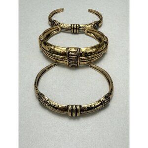 ZARA Set Of 3 Gold Tone Cuff Bracelets Tribal Boho Stackable NWOT